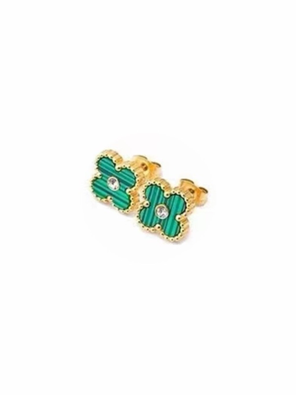 Stainless steel in Gold-Plated Green Floral Stud Earrings - Brand
